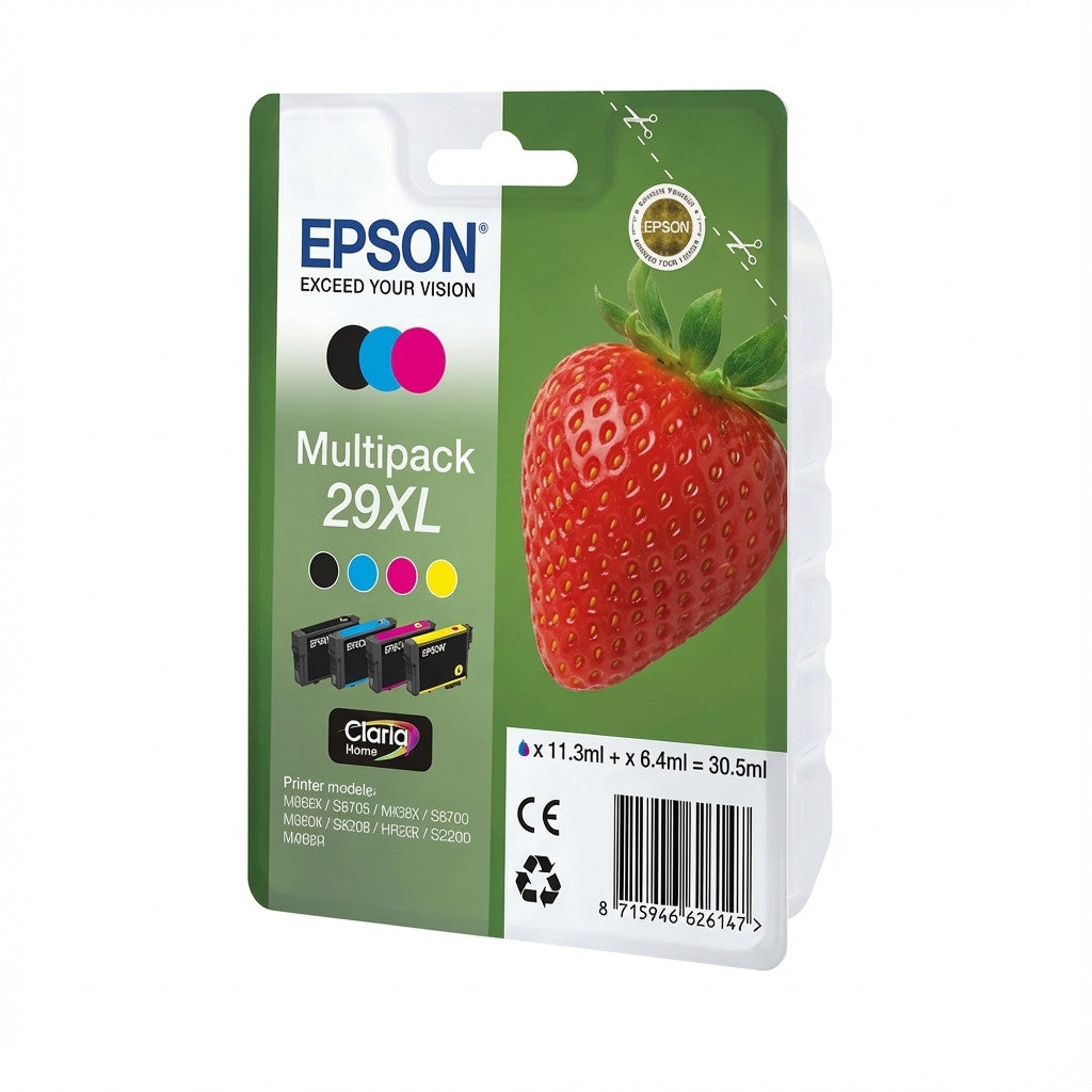 Epson Strawberry višebojno pakovanje od 4 boje 29XL Claria Home tinta. Visok (XL) prinos. Crna. Cijan. Magenta. Žuta. 11,3 ml. 6,4 ml. 1 komad. 470 stranica