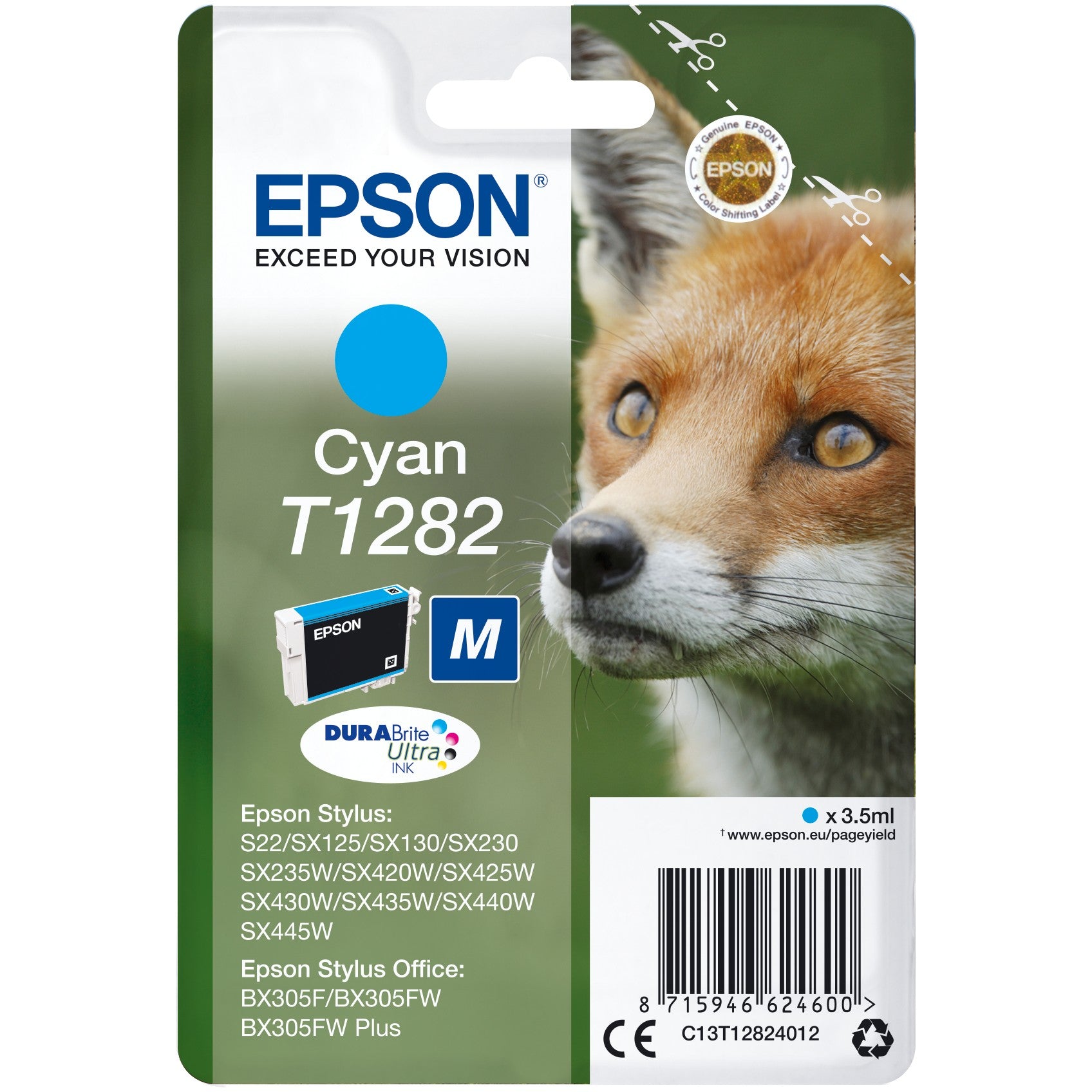 Epson Fox Singlepack Cyan T1282 DURABrite Ultra tinta. Cijan. 3,5 ml. 1 komad. 260 stranica