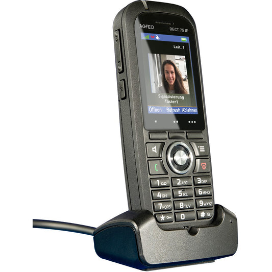 AGFEO DECT 75 IP. IP telefon. Crni. Bežični telefon. 250 unosa. TFT. 5,08 cm (2").
