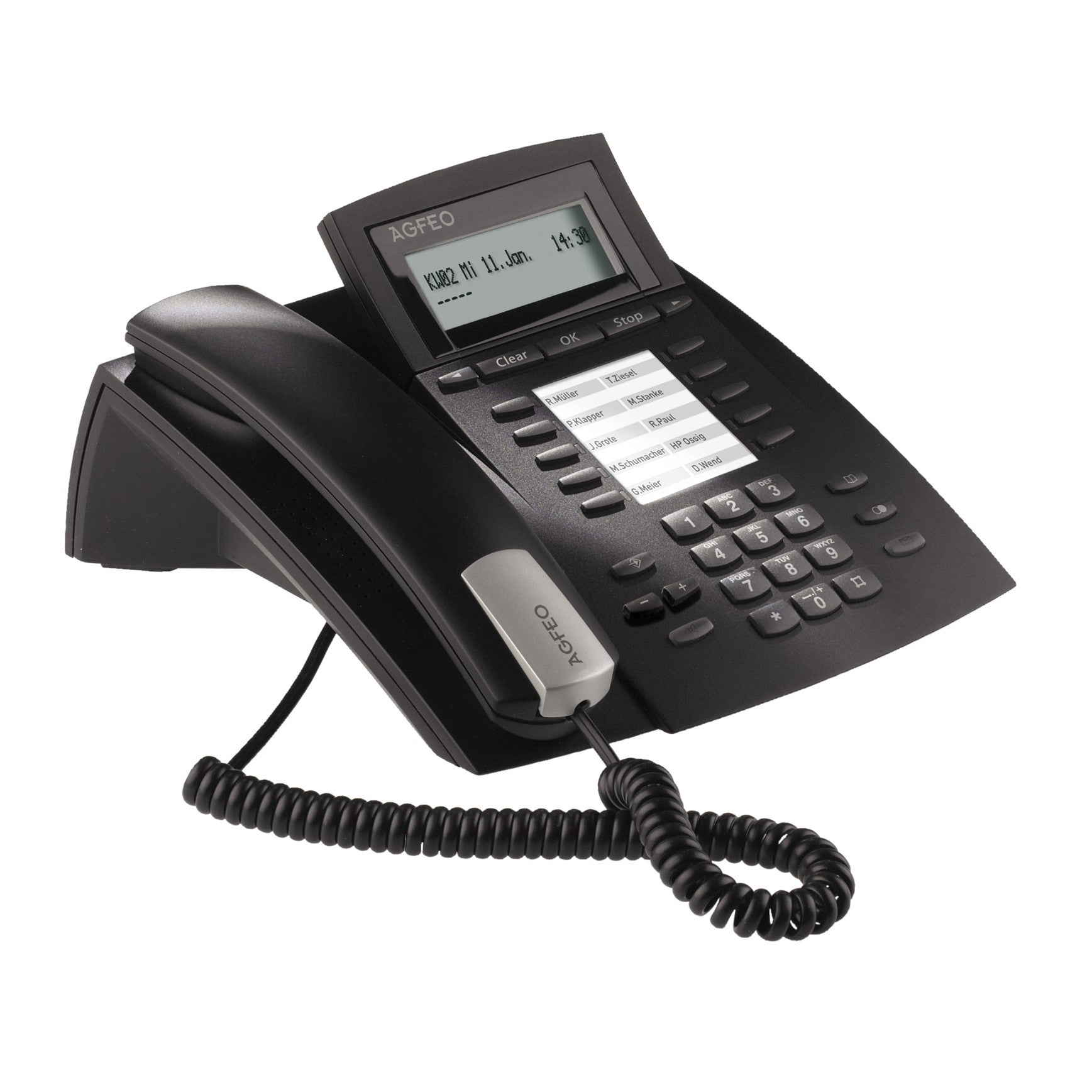 AGFEO ST 22. IP telefon. Crni. Žični telefon. Montaža za sto/zid. 2 linije. 1000 unosa.