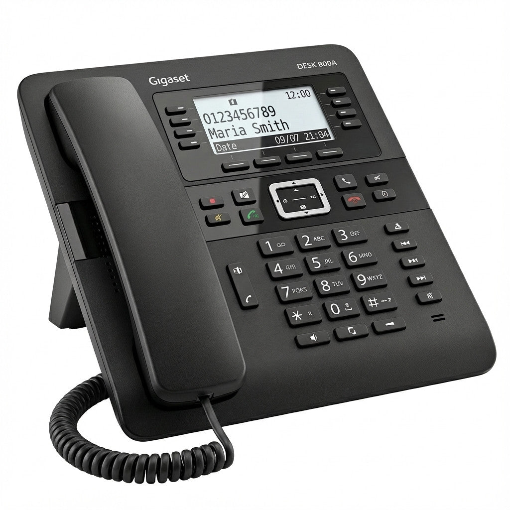 Gigaset DESK 800A. DECT telefon. Žični telefon. 200 unosa. Crna boja.