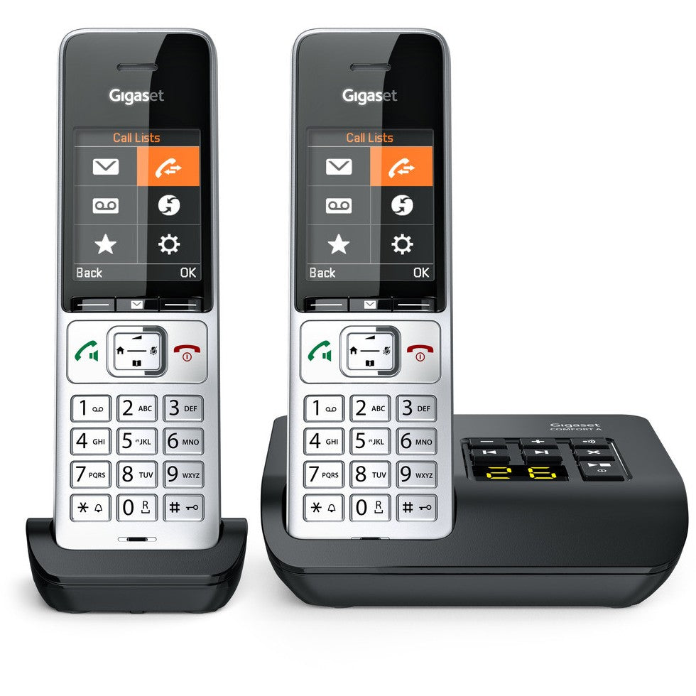 Gigaset COMFORT 500A duo. Analogni/DECT telefon. Žični telefon. Hands-free funkcija. 200 unosa. Identifikacija pozivaoca. Crna. Srebrna.