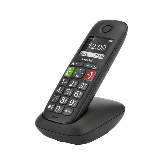 Gigaset E290. Analogni/DECT telefon. Bežični telefon. Funkcija bez upotrebe ruku. 150 unosa. Identifikacija pozivaoca. Crna.