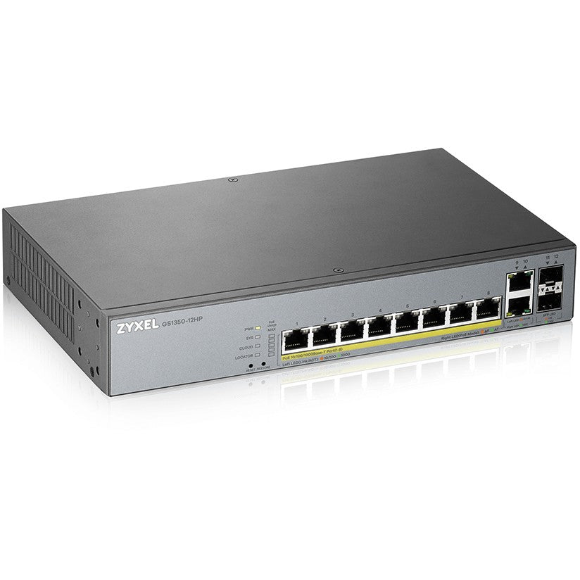 Zyxel GS1350-12HP-EU0101F. Upravljani. L2. Gigabit Ethernet (10/100/1000). Napajanje preko Etherneta (PoE). Montaža u rack.