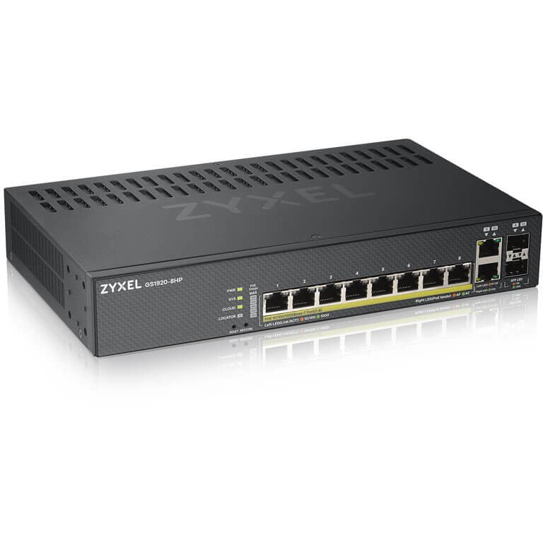 Zyxel GS1920-8HPV2. Upravljani. Gigabit Ethernet (10/100/1000). Napajanje preko Etherneta (PoE). Montaža na zid.