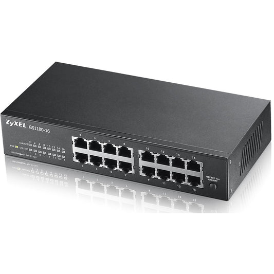 Zyxel GS1100-16. Neupravljan. Gigabit Ethernet (10/100/1000). Montaža u rack. Montaža na zid.