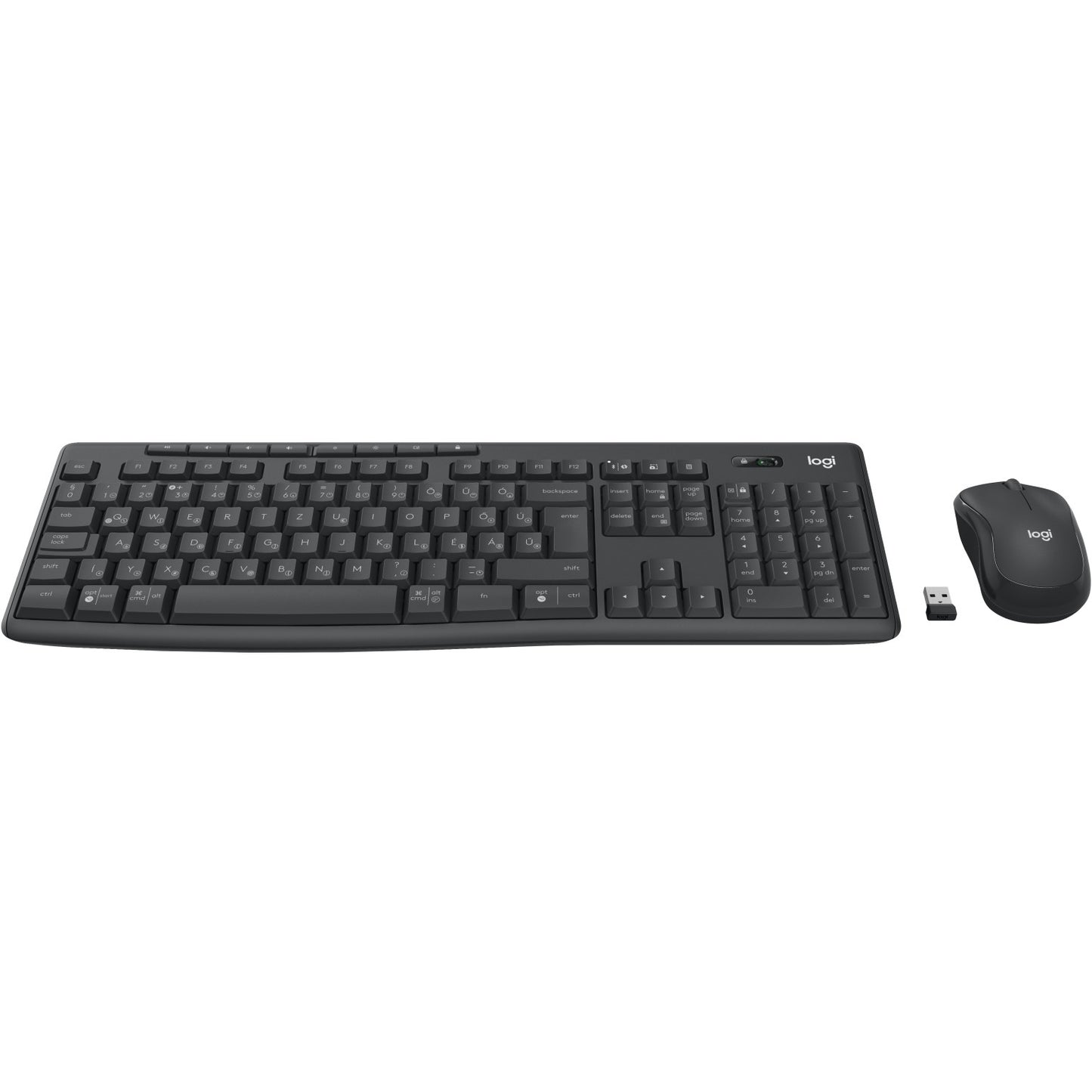 Logitech 920-012079. Bežični. Bluetooth. Mehansko-membranski prekidač. QWERTZ tipka. Grafit. Miš uključen.