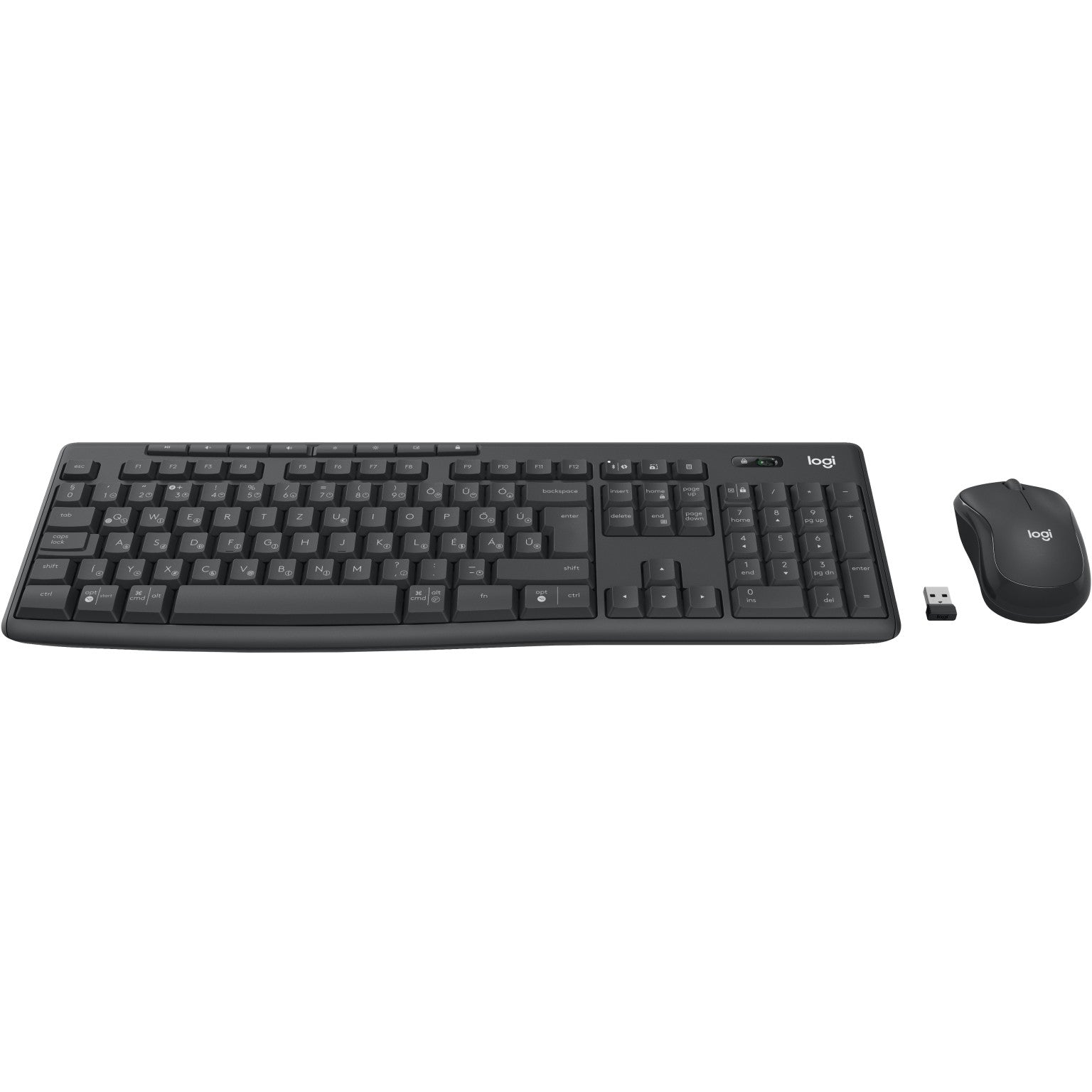 Logitech 920-012079. Bežični. Bluetooth. Mehansko-membranski prekidač. QWERTZ tipka. Grafit. Miš uključen.