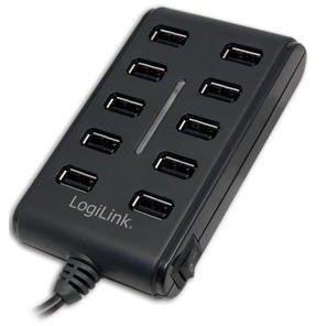 LogiLink USB 2.0 10-portni hub sa prekidačem za uključivanje/isključivanje. 480 Mbps. Operativni sistemi: Windows 98SE/ME/200/XP/Vista/2003/7. Težina: 290 g. Dimenzije: 143x230x70 mm