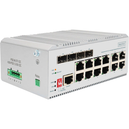Digitus 8-portni gigabitni Ethernet mrežni PoE prekidač. Industrijski. L2 upravljani. 4 SFP uplinka. Upravljani. L2. Gigabit Ethernet (10/100/1000). Puni dupleks.