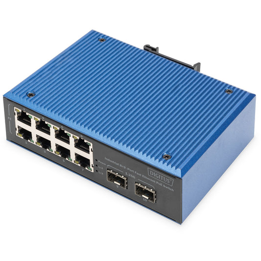 Digitus Industrijski 8+2-portni Fast Ethernet PoE preklopnik. Neupravljan. Brzi Ethernet (10/100). Puni dupleks. Napajanje preko Etherneta (PoE)
