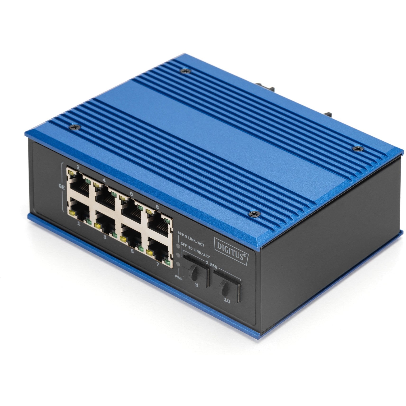 Digitus Industrijski 8+2-portni Gigabit Ethernet PoE preklopnik. Neupravljan. Gigabit Ethernet (10/100/1000). Puni dupleks. Napajanje preko Etherneta (PoE).