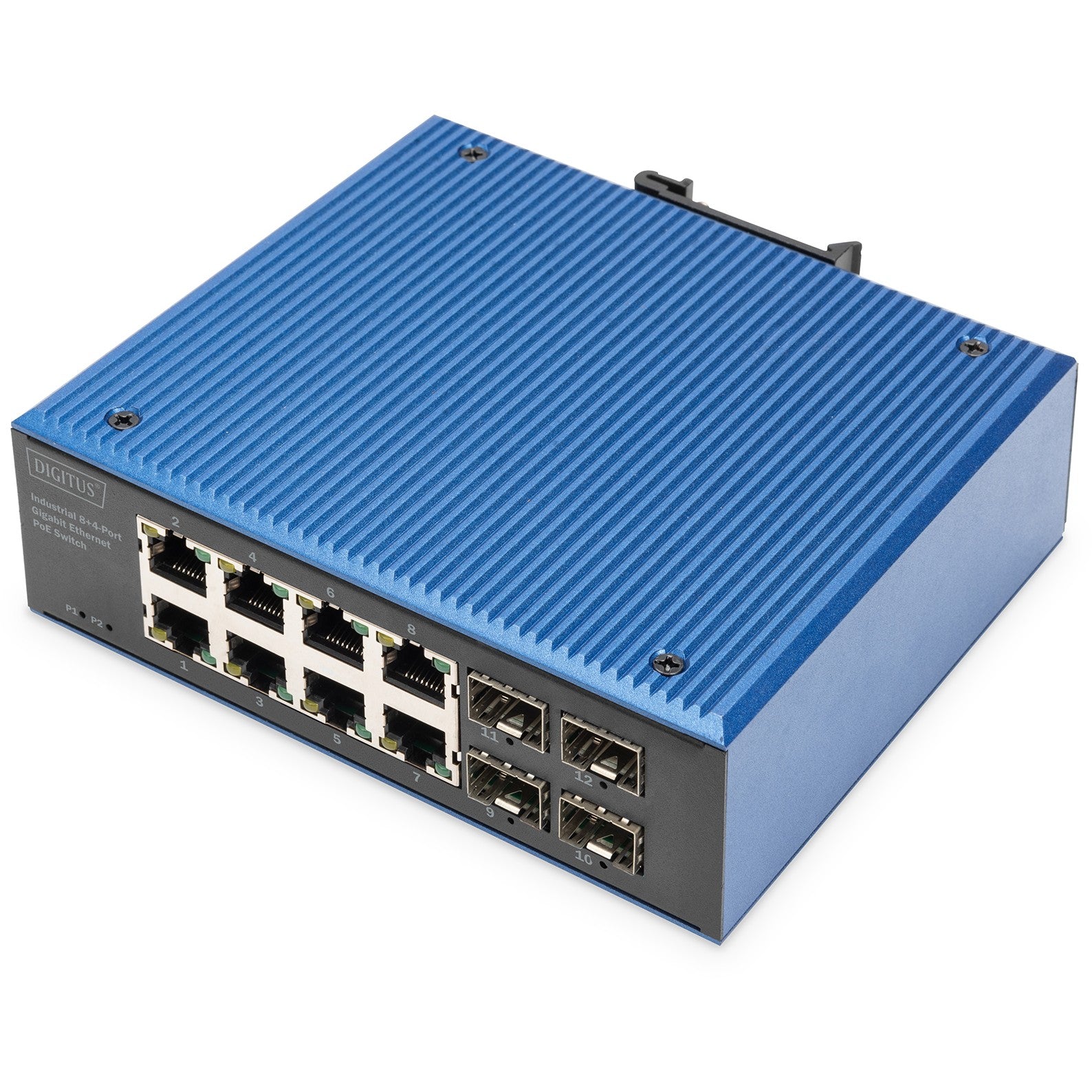 Digitus Industrijski 8+4-portni Gigabit Ethernet PoE preklopnik. Neupravljan. Gigabit Ethernet (10/100/1000). Puni dupleks. Napajanje preko Etherneta (PoE).