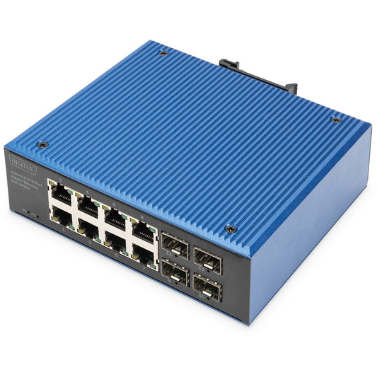 Digitus Industrijski 8+4-portni Gigabit Ethernet PoE preklopnik. Neupravljan. Gigabit Ethernet (10/100/1000). Puni dupleks. Napajanje preko Etherneta (PoE).