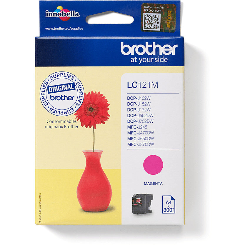 Brother LC121M. Magenta. Tinta na bazi pigmenta. 1 komad. 300 stranica. Pojedinačno pakovanje.