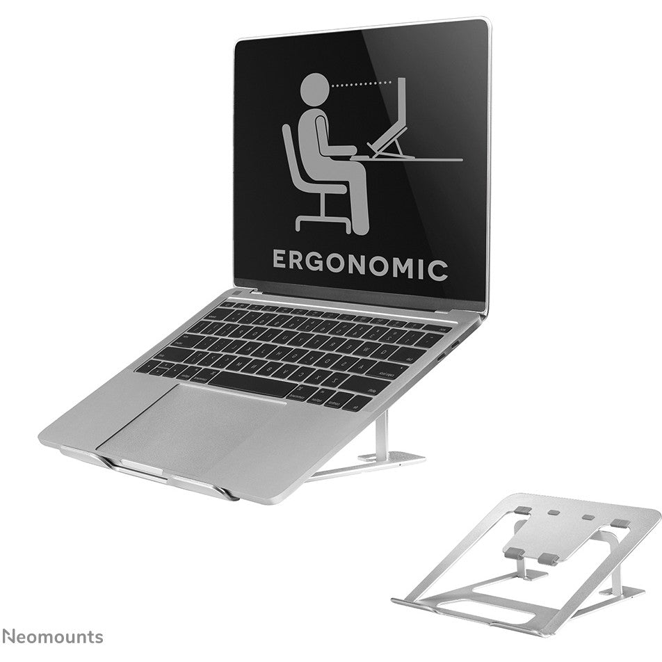 Neomounts NSLS085SILVER Držač za laptop 10-17" - Sklopivi - Kompaktni - Univerzalni. Postolje za laptop. Srebrno. Aluminij. 25,4 cm (10"). 43,2 cm (17"). 254 - 431,8 mm (10 - 17")