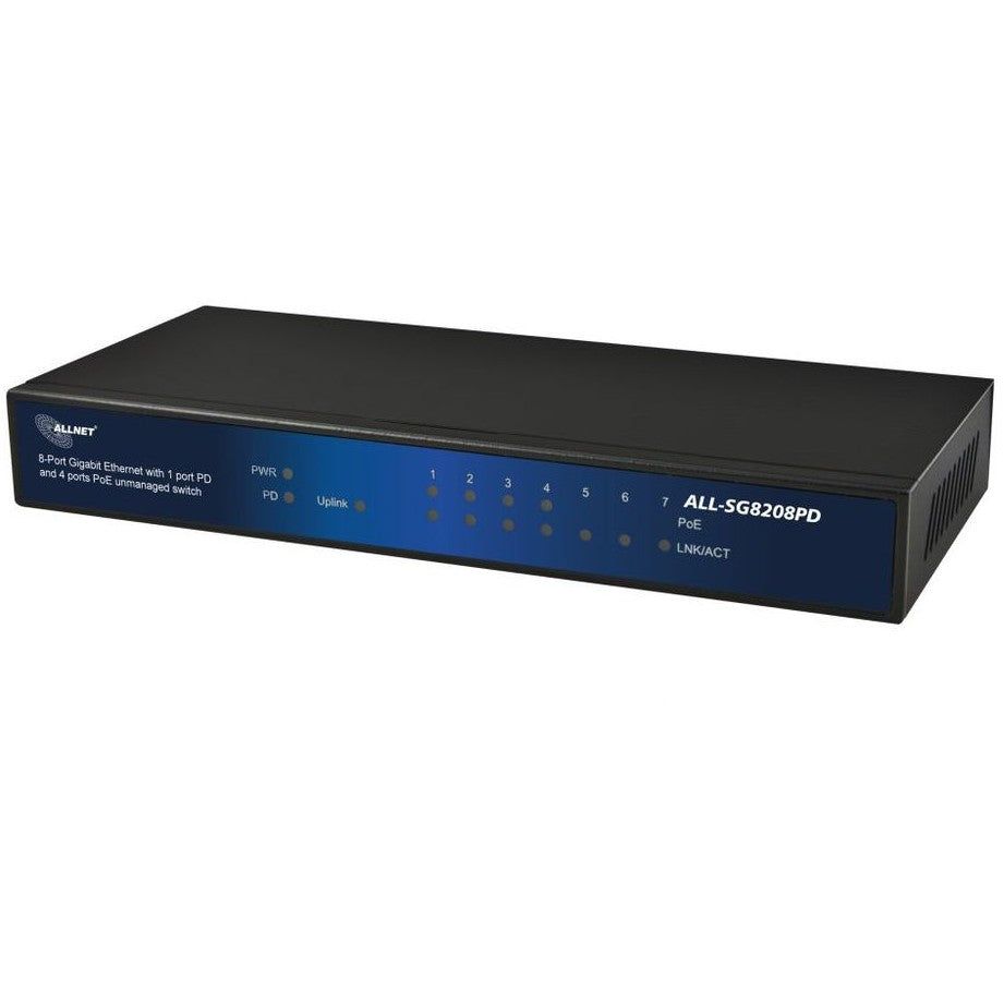 ALLNET ALL-SG8208PD. Neupravljan. Gigabit Ethernet (10/100/1000). Puni dupleks. Napajanje preko Etherneta (PoE).