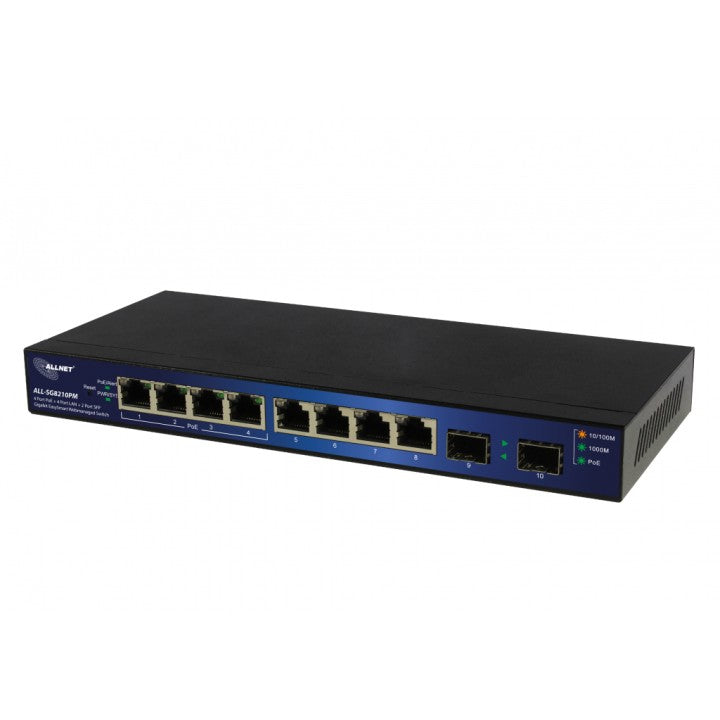 ALLNET ALL-SG8210PM. Upravljani. L2+. Gigabit Ethernet (10/100/1000). Napajanje preko Etherneta (PoE). Montaža na zid
