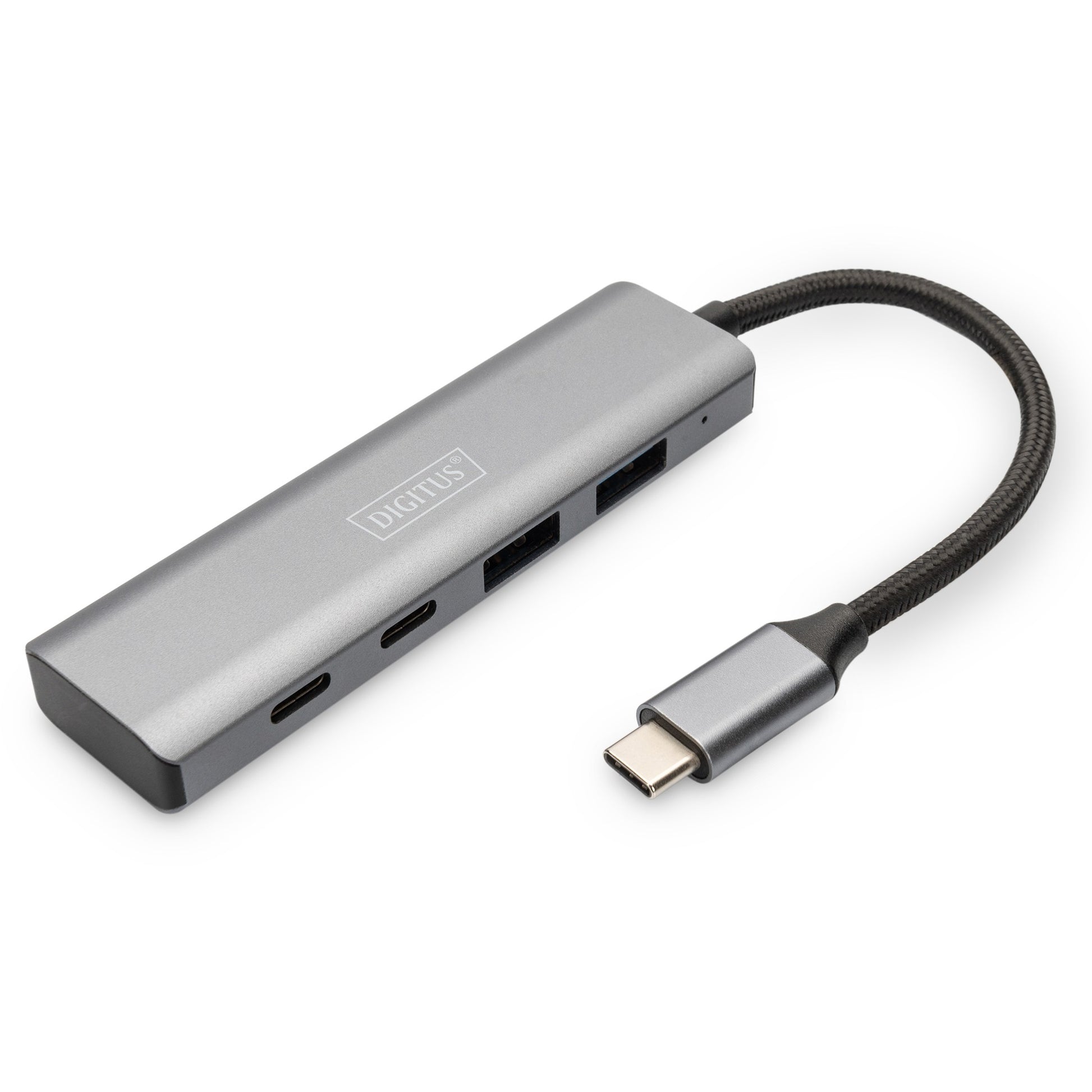 Digitus USB-C Hub. 4 porta. 2x USB A + 2x USB C. USB 3.2 Gen 1 (3.1 Gen 1) Type-C. USB 3.2 Gen 1 (3.1 Gen 1) Type-A. USB 3.2 Gen 1 (3.1 Gen 1) Type-C. 10000 Mbps. Sivi. Aluminijski. Okrugli kabel.