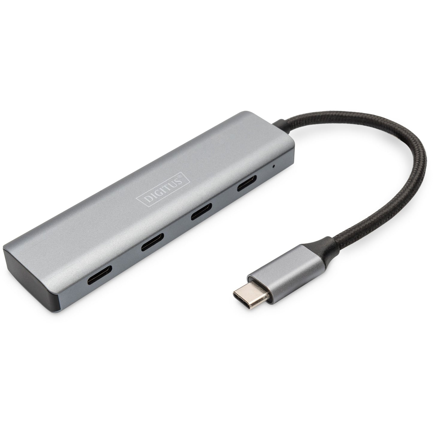 Digitus USB-C Hub. 4 porta. USB 3.2 Gen 1 (3.1 Gen 1) Type-C. USB 3.2 Gen 1 (3.1 Gen 1) Type-C. 5000 Mbps. Sivi. Aluminijski. Okrugli kabel.