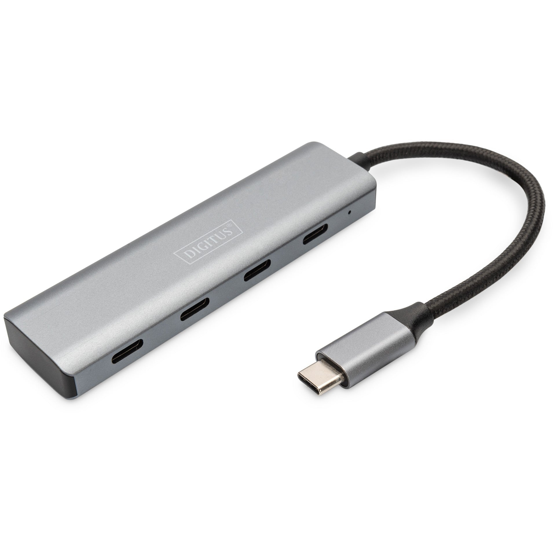 Digitus USB-C Hub. 4 porta. USB 3.2 Gen 1 (3.1 Gen 1) Type-C. USB 3.2 Gen 1 (3.1 Gen 1) Type-C. 5000 Mbps. Sivi. Aluminijski. Okrugli kabel.