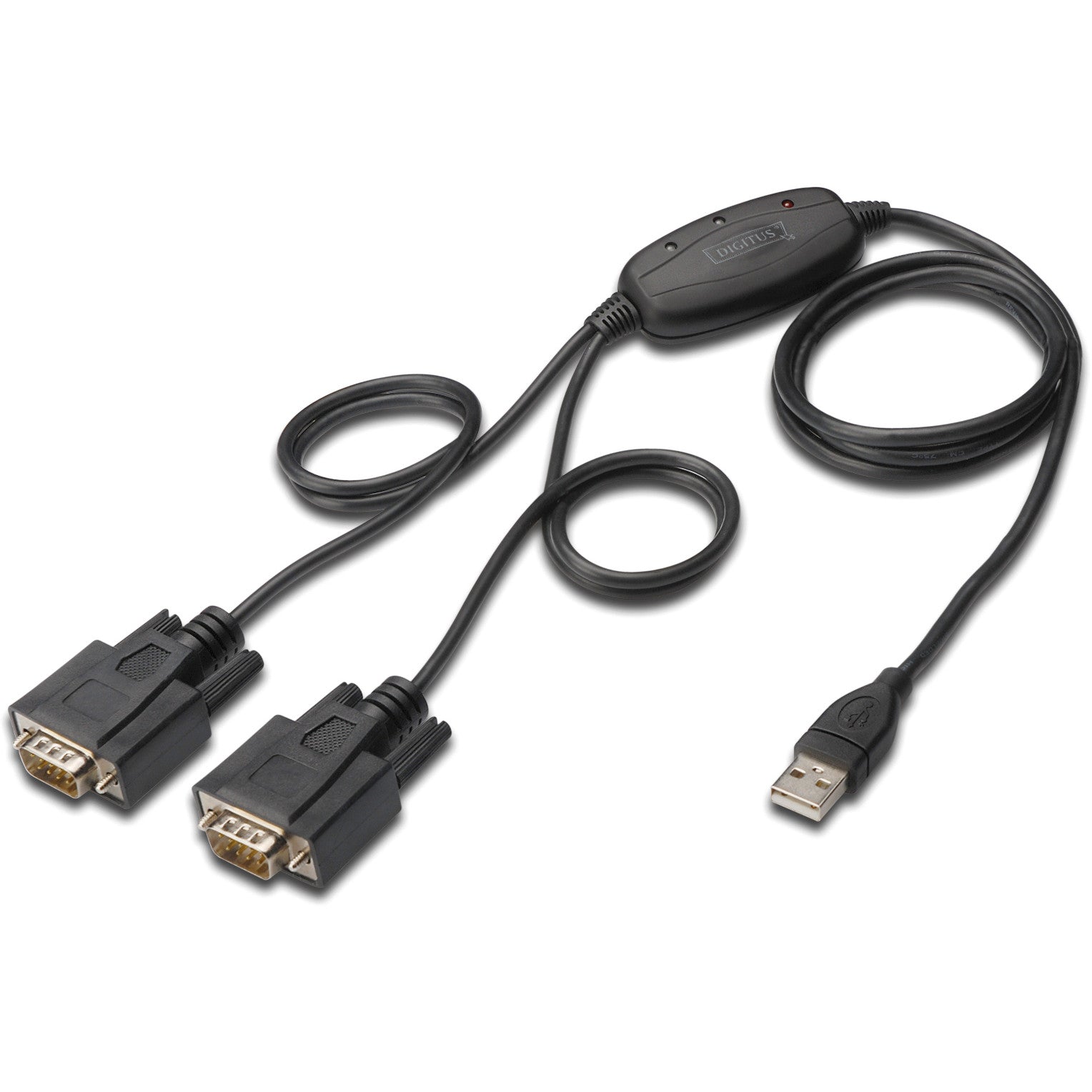 Digitus USB 2.0 na 2x RS232 kabel. Crni. 1,5 m. USB Tip-A. DB-9. Muški. Muški.