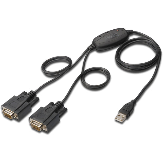 Digitus USB 2.0 na 2x RS232 kabel. Crni. 1,5 m. USB Tip-A. DB-9. Muški. Muški.