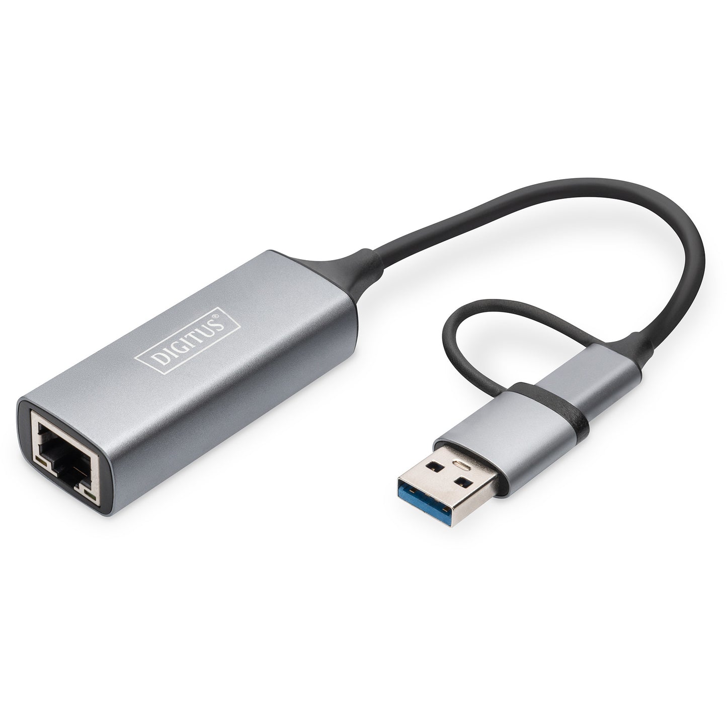 Digitus USB Type-C™ Gigabit Ethernet adapter 2.5G. USB-C™ + USB A (USB3.1/3.0). USB-C USB 3.1. RJ-45. Sivi