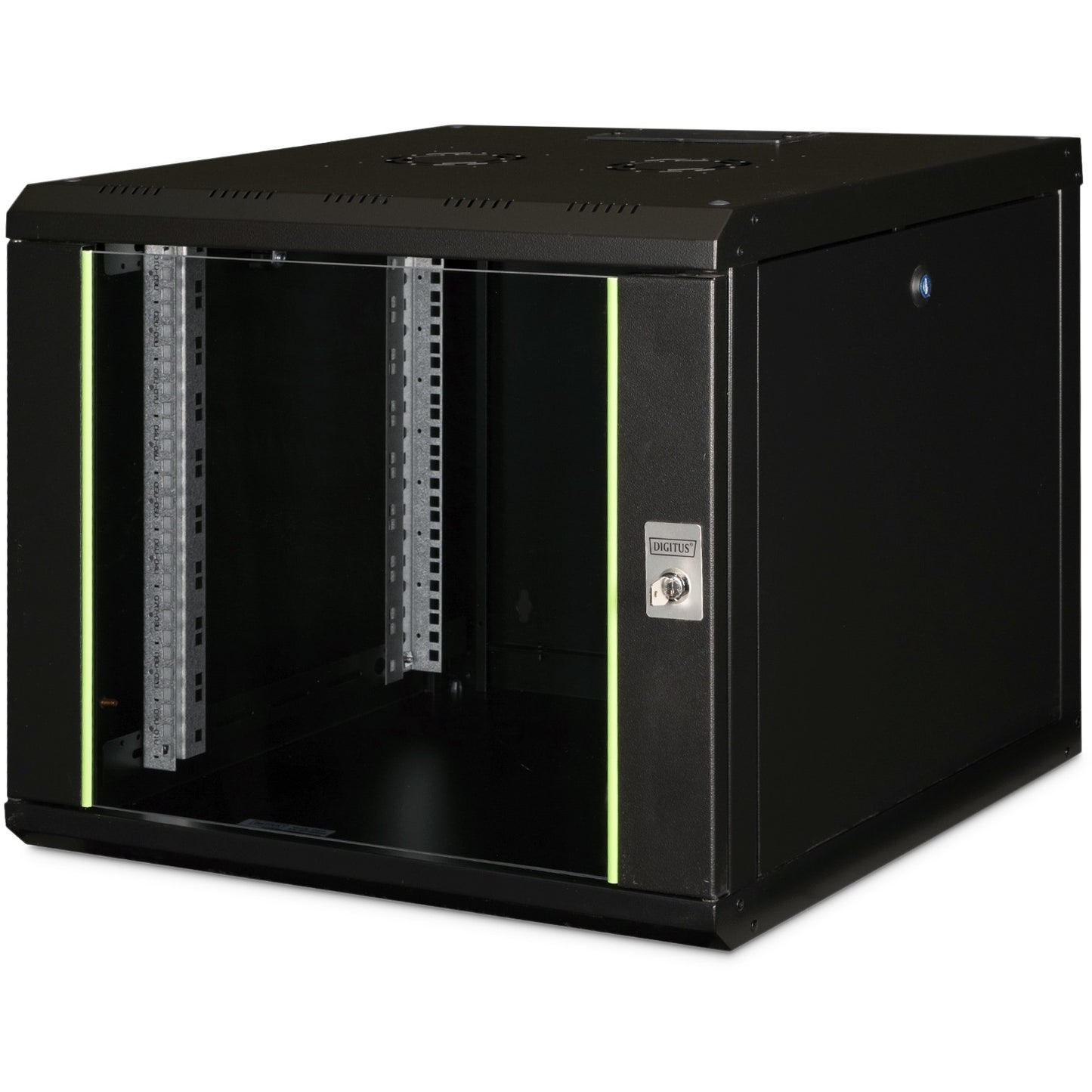 Digitus Unique serija zidni ormar - 600x600 mm (ŠxV). Zidna polica. 9U. 100 kg. Mehanizam za zaključavanje. Šine za police. 23 kg