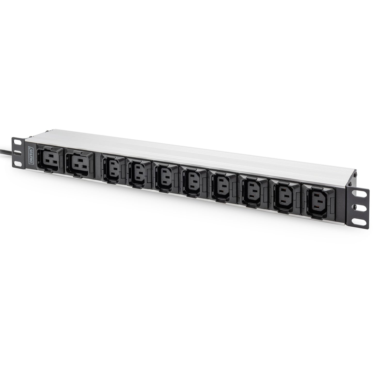 Digitus produžni kabel s aluminijskim profilom. 10 utičnica. Kabl od 2 m. IEC C20 utikač. 1U. Monofazni. Aluminij. Plastika. 10 AC utičnica. C13 spojnica. C19 spojnica. C20 spojnica.