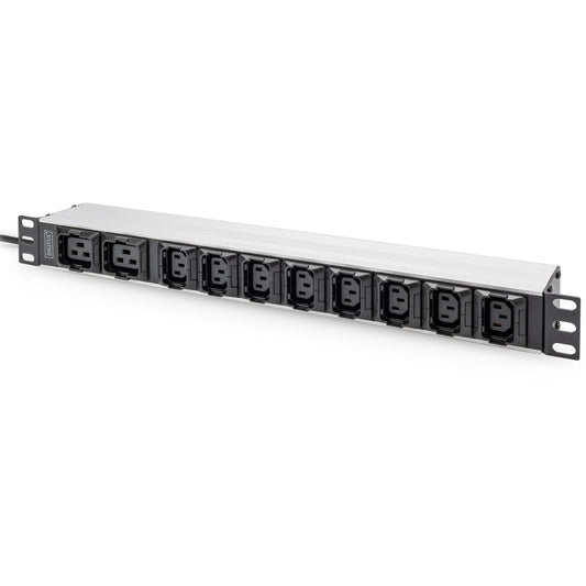 Digitus produžni kabel s aluminijskim profilom. 10 utičnica. Kabl od 2 m. IEC C20 utikač. 1U. Monofazni. Aluminij. Plastika. 10 AC utičnica. C13 spojnica. C19 spojnica. C20 spojnica.