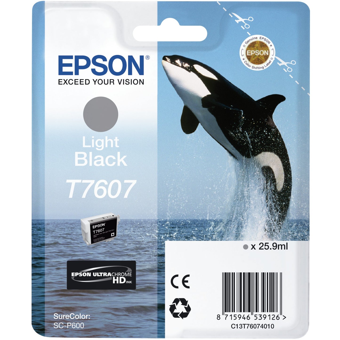 Epson T7607 Svijetlo crna. Svijetlo crna. Tinta na bazi pigmenta. 25,9 ml. 1 komad.
