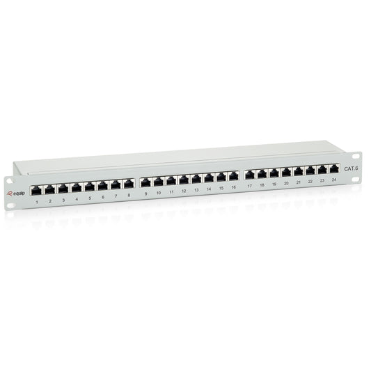 Equip 24-portni Premium Cat.6 oklopljeni patch panel. Svijetlo siva. RJ-45. Zlatna. Cat6. Siva. Montaža u rack. 1U