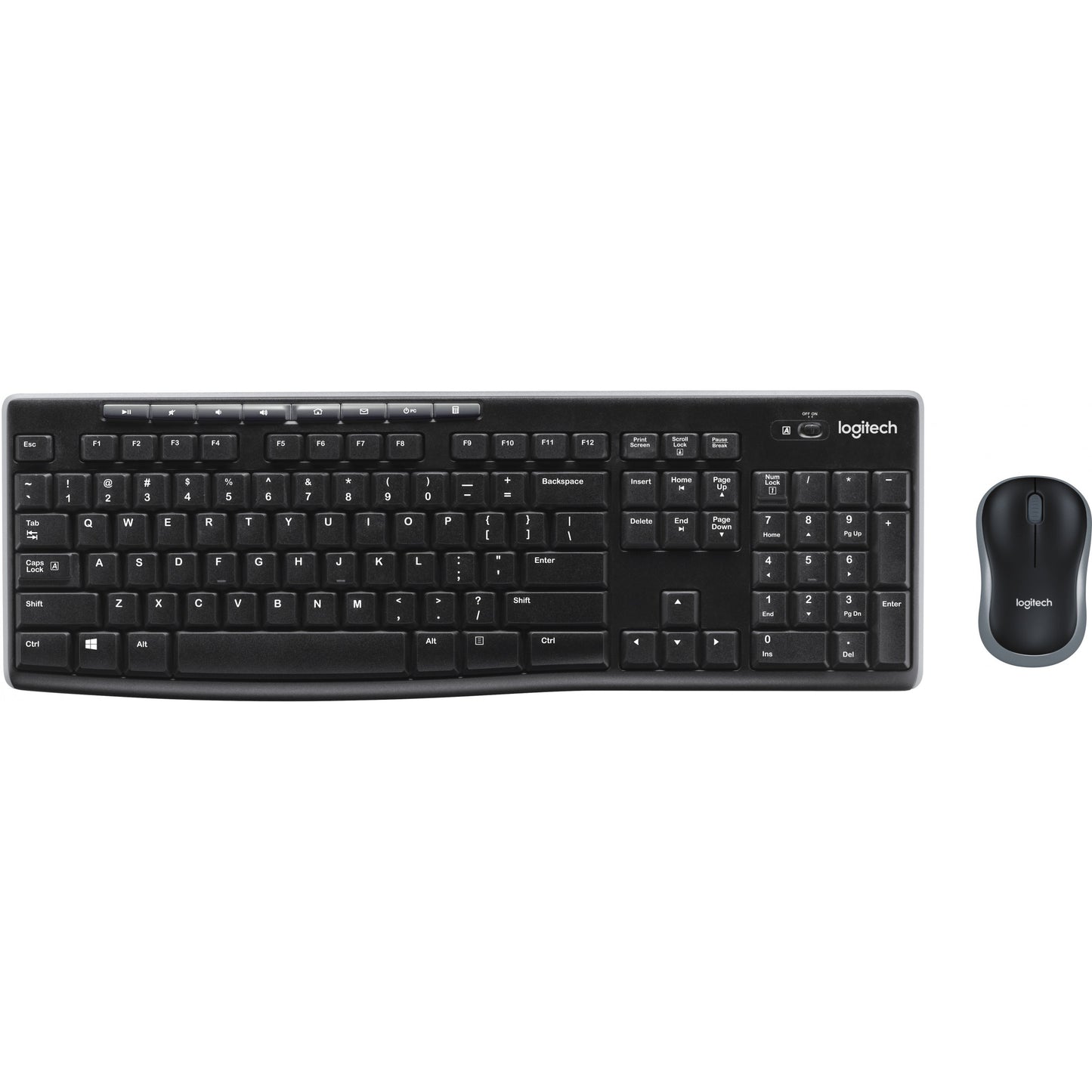 Logitech MK270. Puna veličina (100%). Bežični. RF bežični. QWERTY. Crni. Miš uključen.