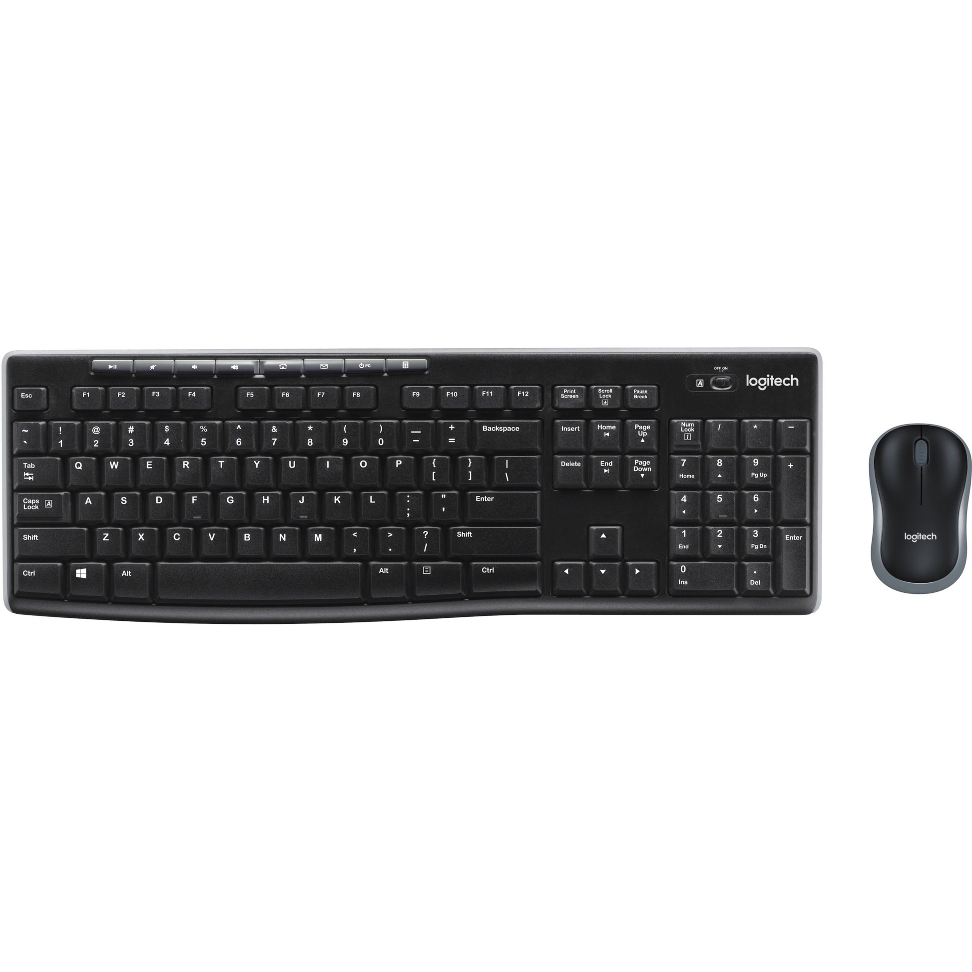 Logitech MK270. Puna veličina (100%). Bežični. RF bežični. QWERTY. Crni. Miš uključen.