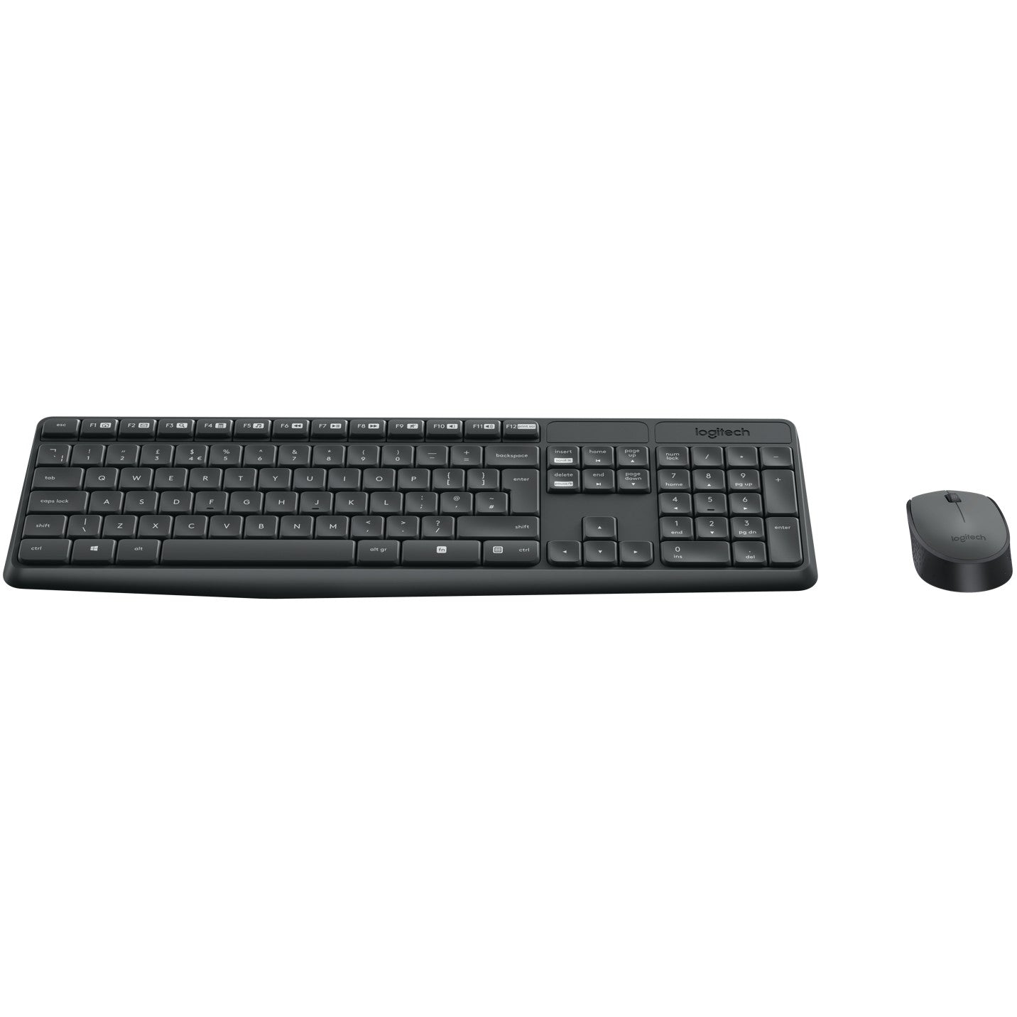 Logitech MK235. Puna veličina (100%). Bežični. RF bežični. QWERTY. Siva. Miš uključen.