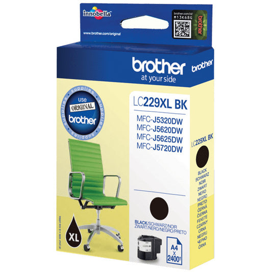 Brother LC229XLBK. Crna. Tinta na bazi pigmenta. 1 komad. 2400 stranica. Pojedinačno pakovanje.