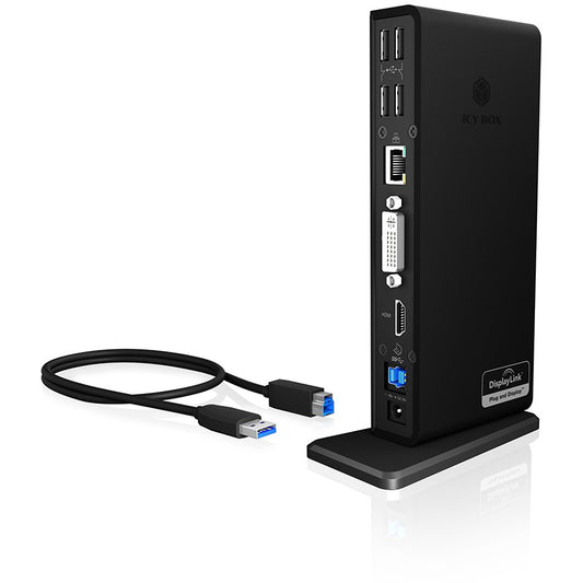 ICY BOX IB-DK2241AC. 11-u-1 USB 3.2 Gen 1 priključna stanica za laptop. USB 3.2 Gen 1 na: 2x USB 3.2 Gen 1 + 2x Video (HDMI + DVI) + 1x Gigabit LAN + 4x USB 2.0 + Audio + Punjenje. Žični. USB 3.2 Gen 1 (3.1 Gen 1) Tip-A. 3.5 mm. 10, 100, 1000 Mbit/s. Crna. 5 Gbit/s