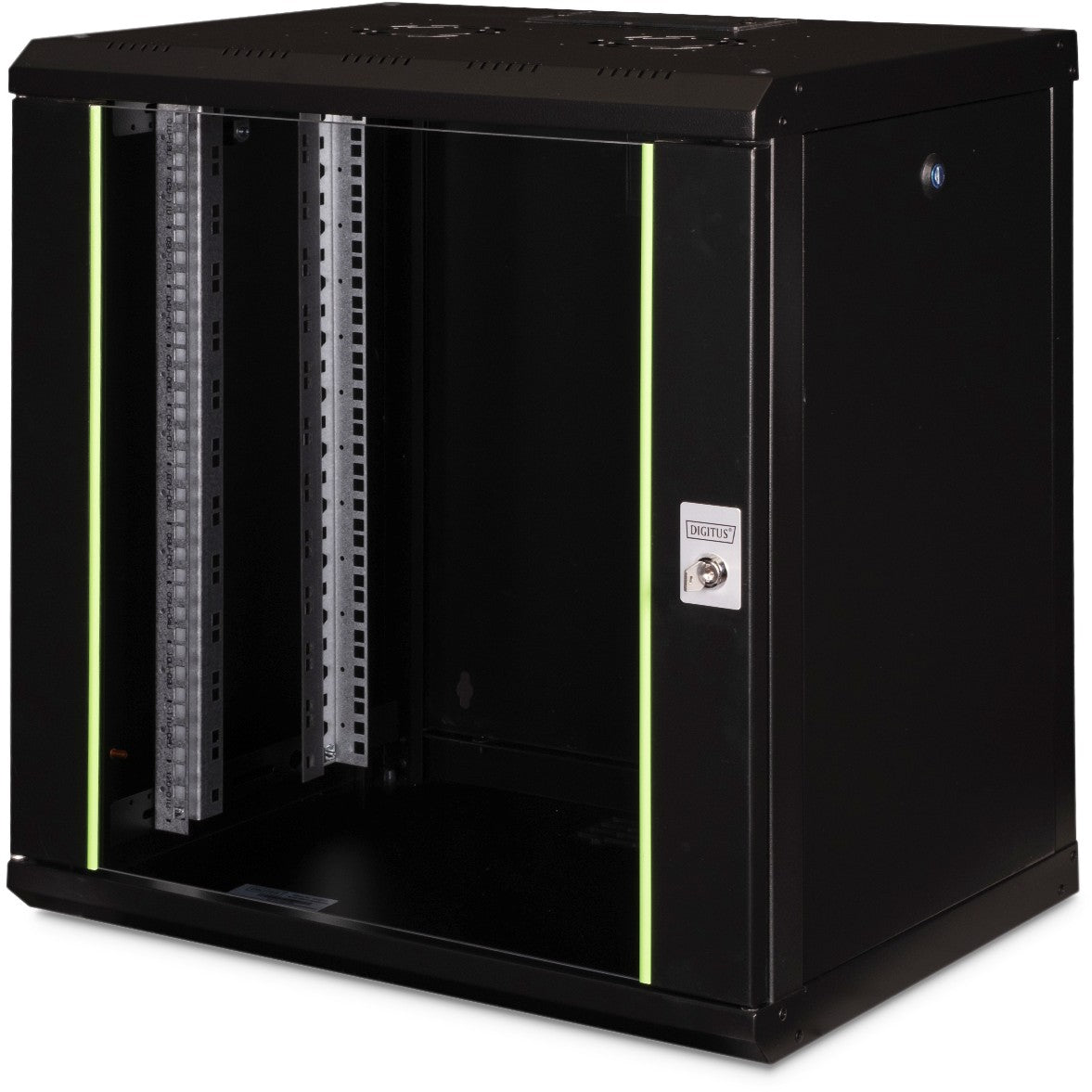 Digitus Unique serija zidno kućište - 600x450 mm (ŠxV). Zidna polica. 12U. 100 kg. Može se zaključati. Crna.