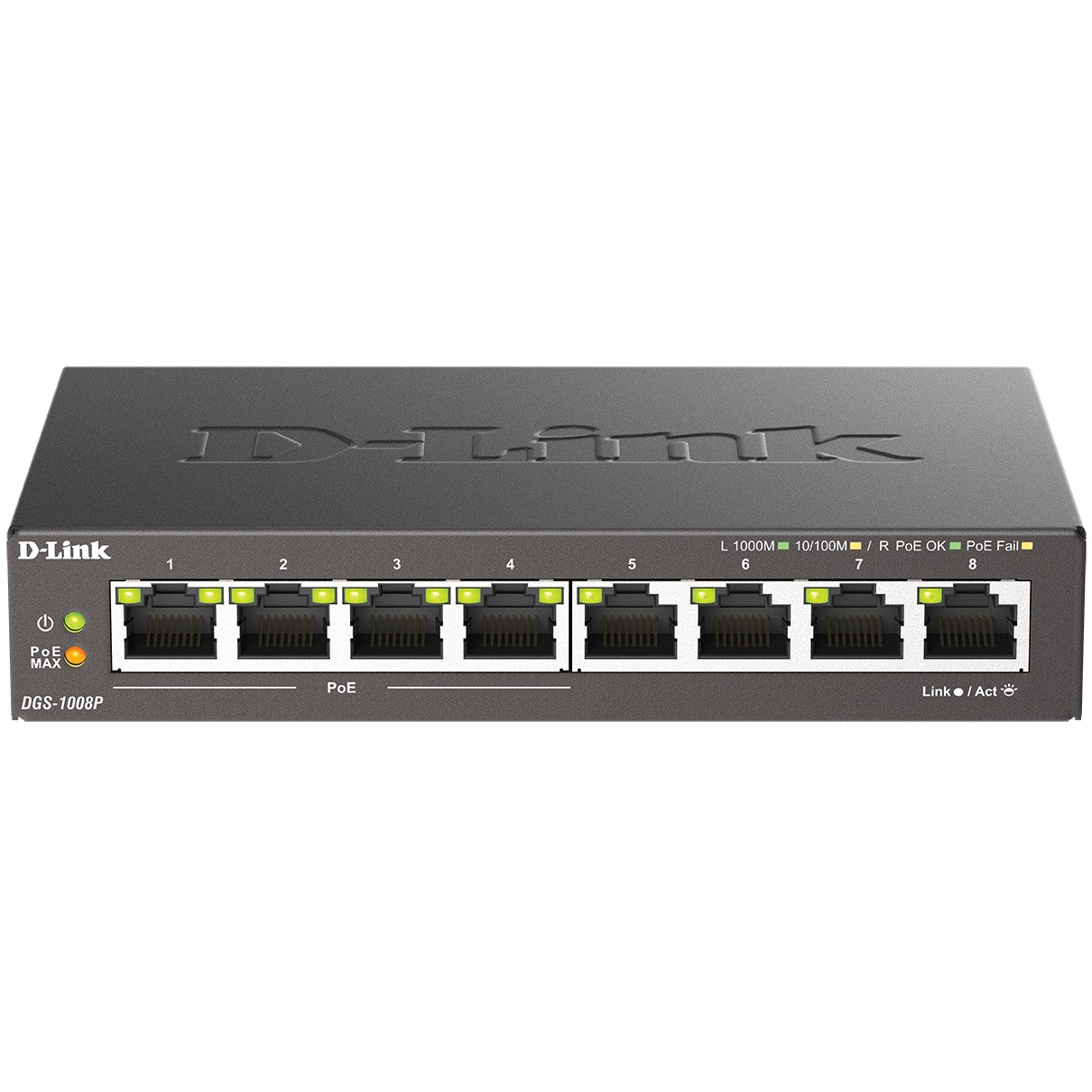 D-Link DGS-1008P/E. Neupravljan. L2. Gigabit Ethernet (10/100/1000). Puni dupleks. Napajanje preko Etherneta (PoE). Desktop