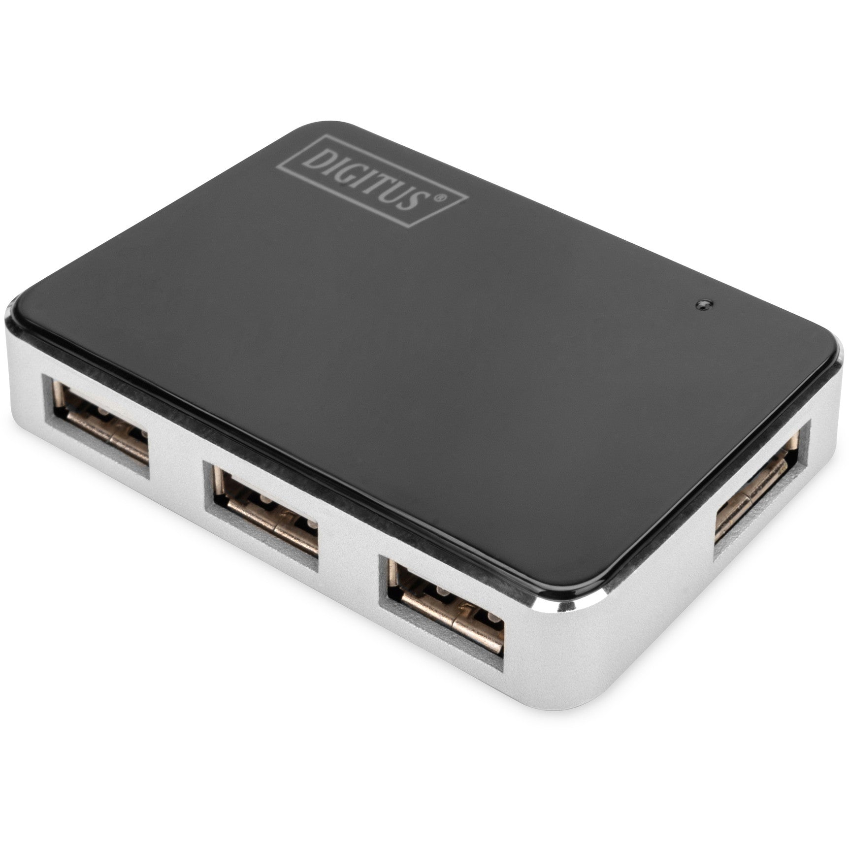 Digitus USB 2.0 Hub. 4-portni. USB 2.0 Mini-B. USB 2.0. 480 Mbit/s. Crna. Srebrni. 0,66 m. Kina