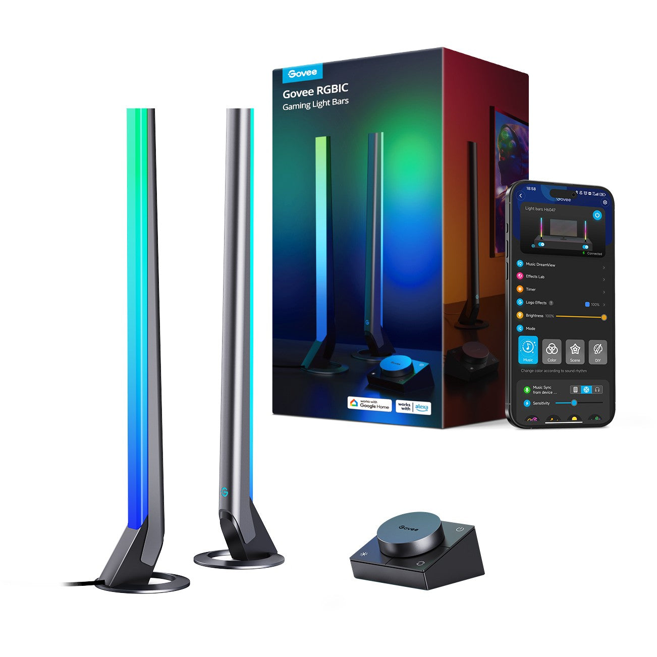 Govee H6047. Pametni set rasvjete. Wi-Fi/Bluetooth. Crna. 16.000.000 boja. Stol. Zid. Više stilova.