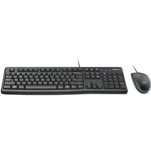 Logitech MK120. Puna veličina (100%). Žični. USB. QWERTY. Crni. Miš uključen.