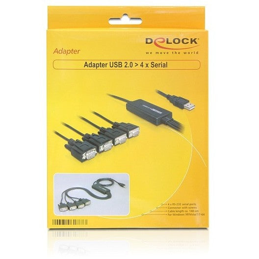 DeLOCK 61887. Crna. 1,4 m. USB Tip-A. DB-9. Muški. Muški.