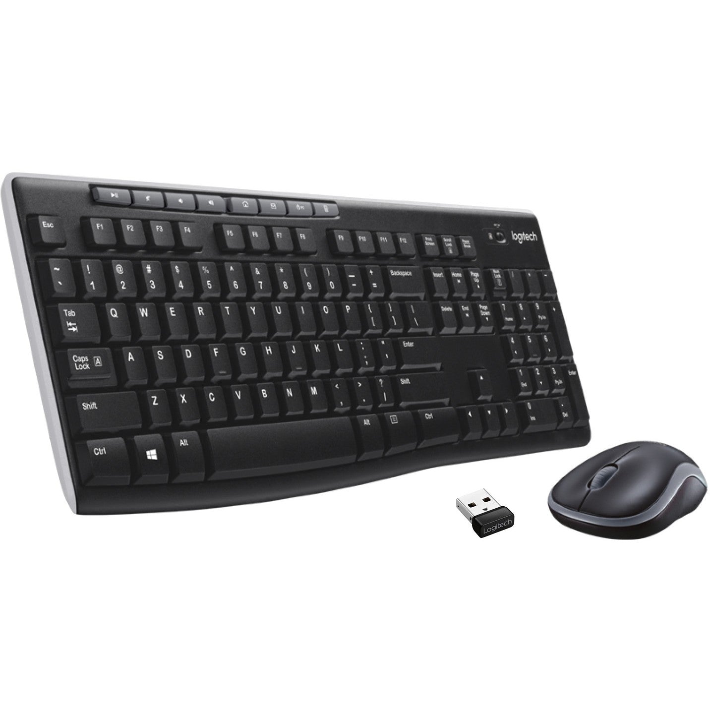 Logitech MK270. Puna veličina (100%). Bežični. RF bežični. QWERTY. Crni. Miš uključen.