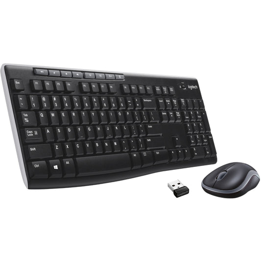 Logitech MK270. Puna veličina (100%). Bežični. RF bežični. QWERTY. Crni. Miš uključen.