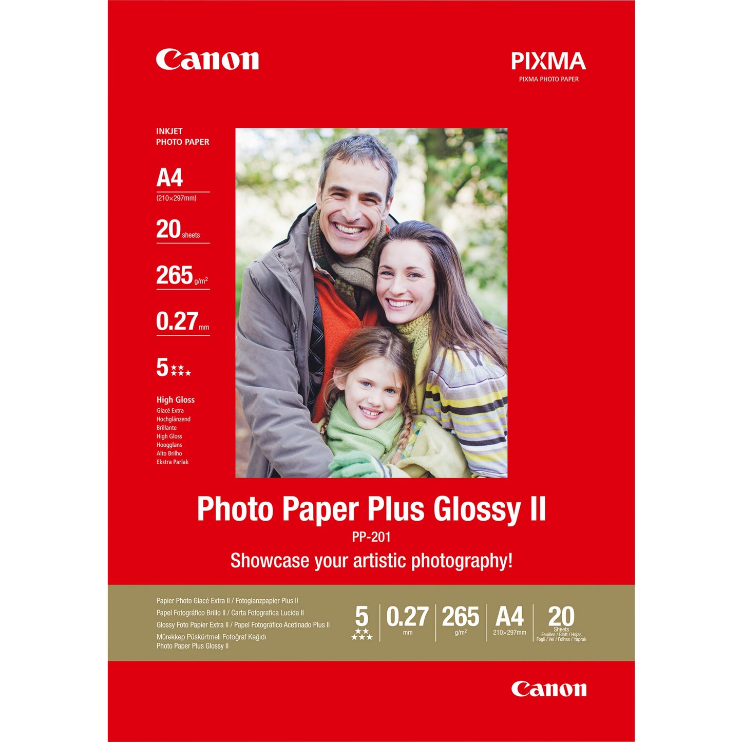 Canon PP-201 sjajni II foto papir Plus A4 – 20 listova. Sjajni. 260 g/m². A4. Bijeli. 20 listova. - Bubble Jet: BJC 8200 Photo. i250. i320. i350. i450. i455. i470D. i475D. i550. i560. i6500. i70....