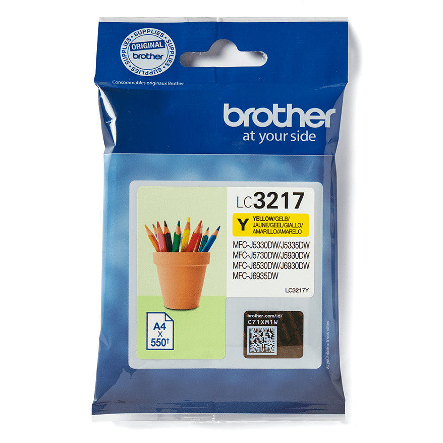 Brother LC3217Y. Žuta. Tinta na bazi pigmenta. 1 komad. 550 stranica. Pojedinačno pakovanje.