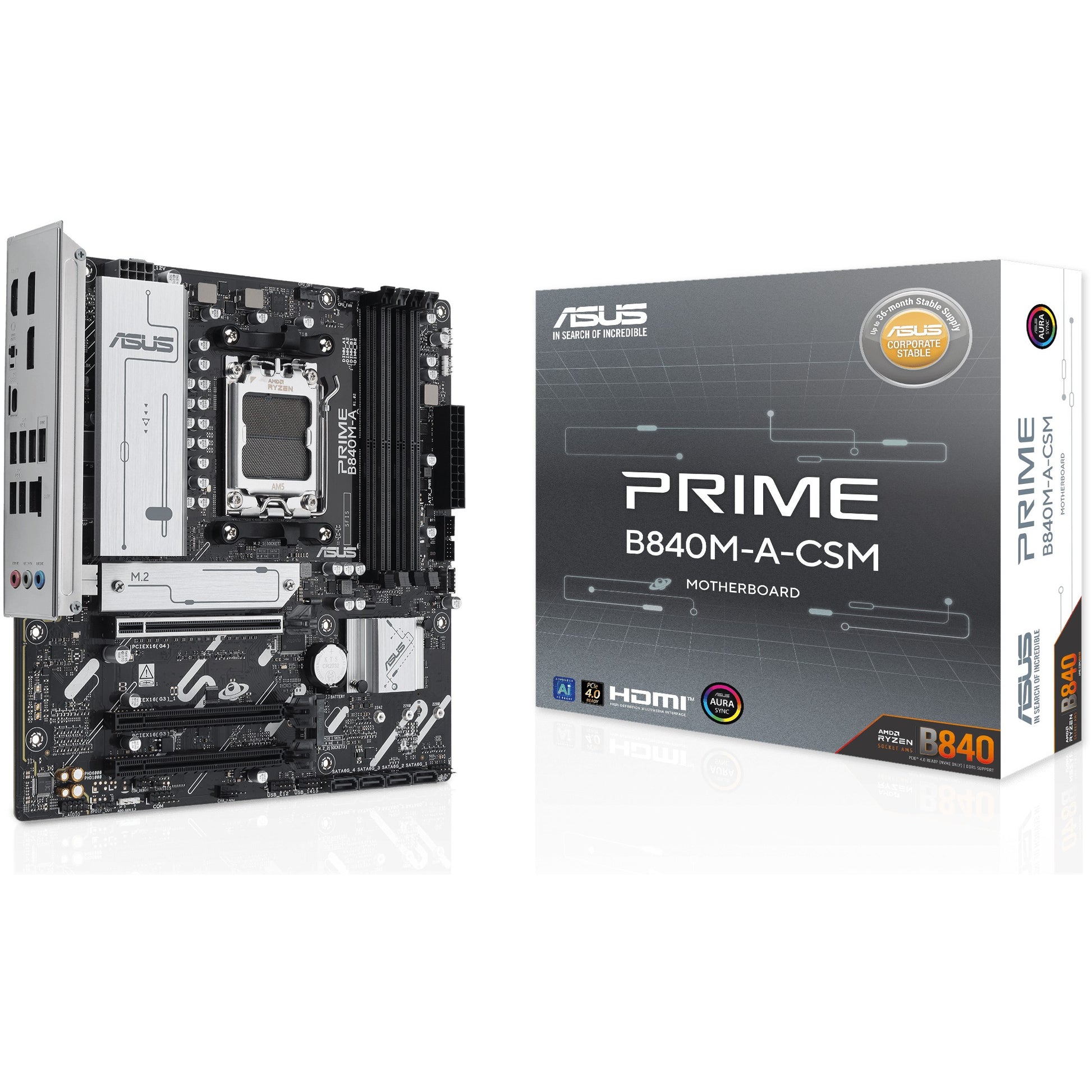 ASUS PRIME B840M-A-CSM. AMD. Podnožje AM5. AMD Ryzen 7000 serija. AMD Ryzen 8000 serija. AMD Ryzen 9000 serija. Podnožje AM5. DDR5 SDRAM. 192GB
