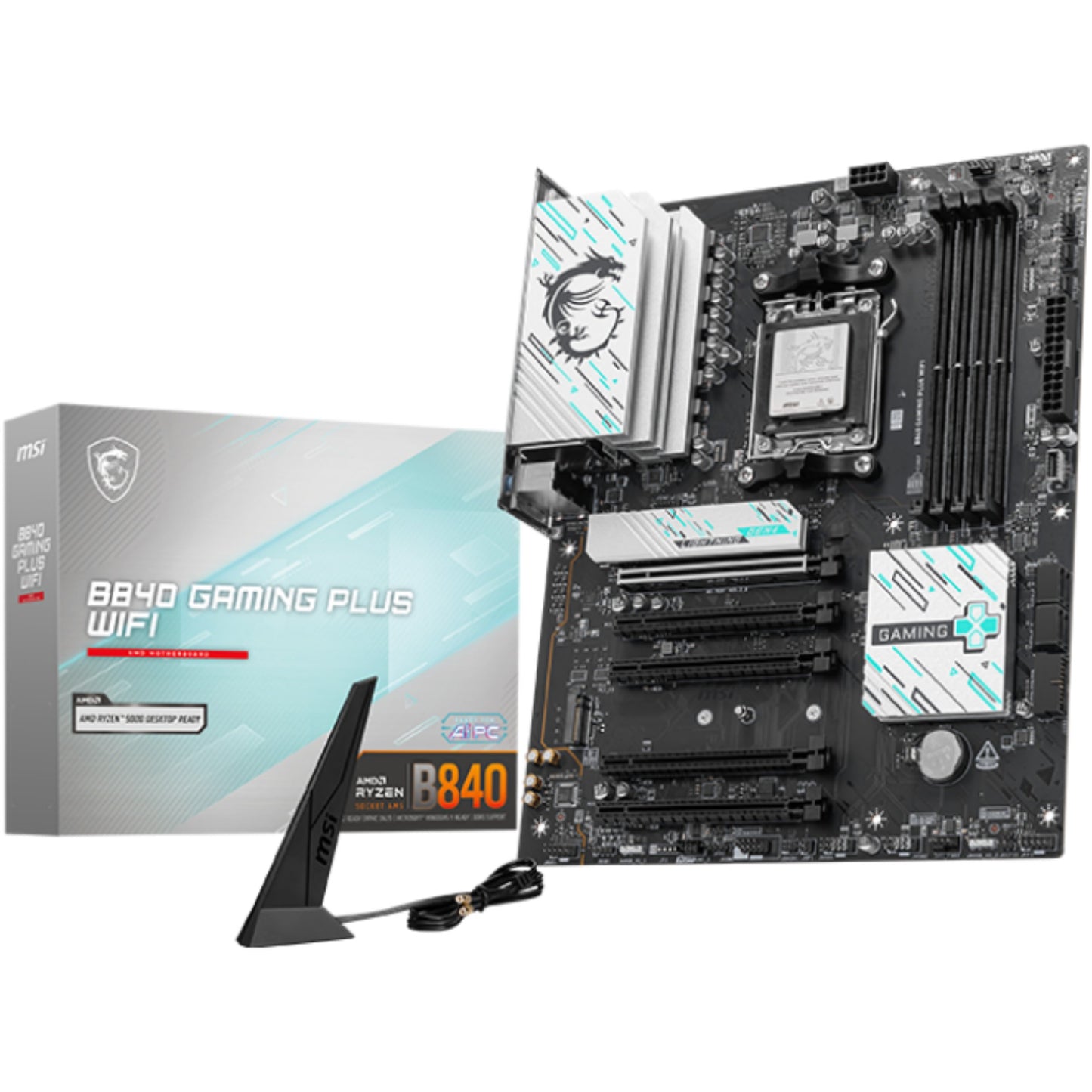 MSI B840 GAMING PLUS WIFI. AMD. Podnožje AM5. AMD Ryzen 7000 serija. AMD Ryzen 8000 serija. AMD Ryzen 9000 serija. Podnožje AM5. 256GB. DDR5 SDRAM